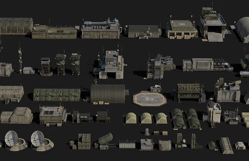 blender资产军事基地建筑房子天线仓库 - Grid Armada Military Base - Military Structures