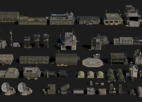 blender资产军事基地建筑房子天线仓库 - Grid Armada Military Base - Military Structures