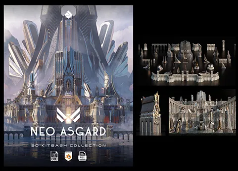 北欧奇幻风格建筑 - Neo Asgard - Nordic Fantasy Style Buildings Kitbash Pack - Blende