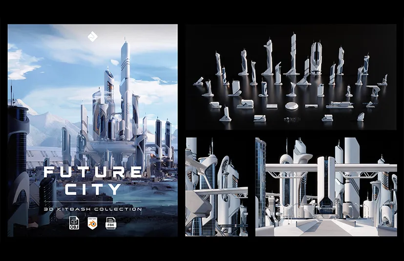 未来城市 - Future City - Futuristic Buildings Environment Assets 3D Kitbash