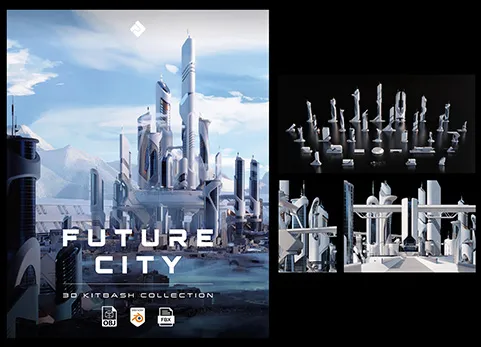 未来城市 - Future City - Futuristic Buildings Environment Assets 3D Kitbash