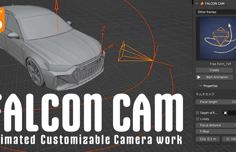 Blender插件 Falconcam 1.0 猎鹰镜头18种运动追踪视角运动相机轨道