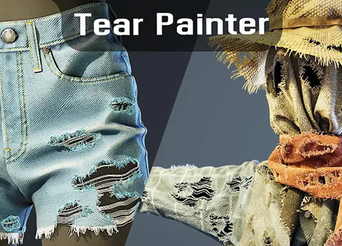 Blender插件 Tear Painter v1.0 服装布料撕裂磨损编织节点生成器