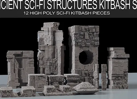 古代科幻3D合成资产 - Ancient Sci-Fi Kitbash 3D Assets