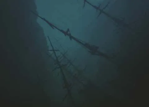 海湾水下潜航船鱼岩石场景 Bay submerged ships