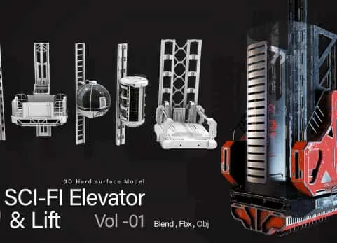 5款科幻电梯组件包 第01卷 5 Sci-fi Elevator Kitbash VOl 01
