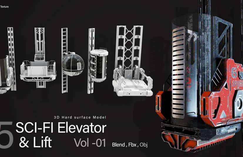 5款科幻电梯组件包 第01卷 5 Sci-fi Elevator Kitbash VOl 01