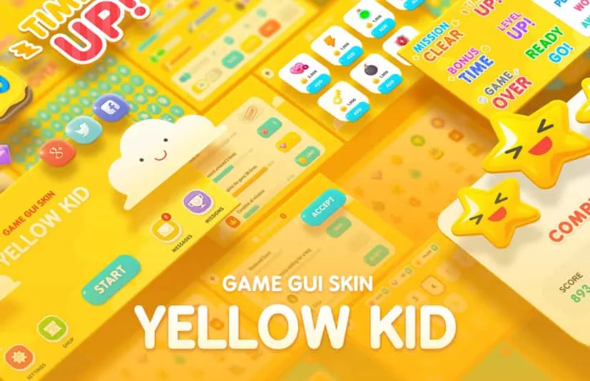 可爱卡通黄色UI界面图标元素-GUI - Yellow Kid