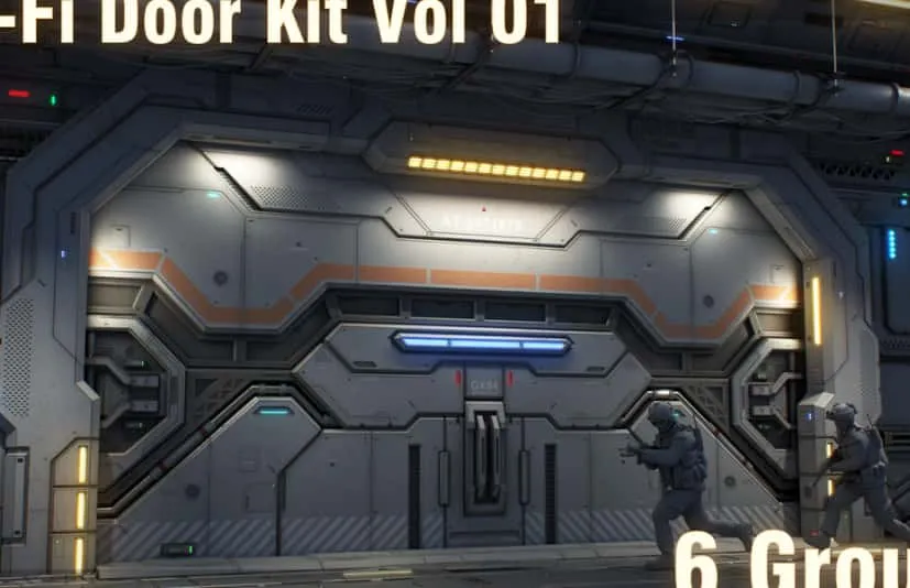 blender科幻门模型 - Sci-Fi Door Kit Vol 01-PBR