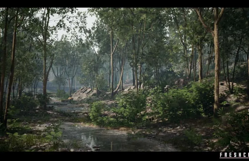 森林环境（生长着松树和热带树木的河畔森林）- Forest Environment