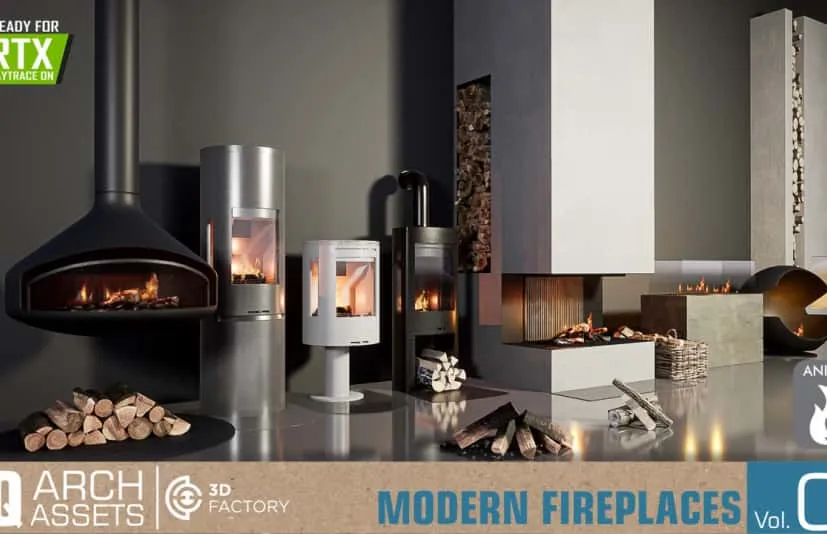 壁炉柴火木篮动画模型-HQ Fireplaces Vol. 1