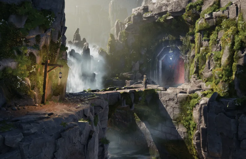 中世纪瀑布石桥悬崖遗迹洞窟场景素材 - Waterfall Bridge