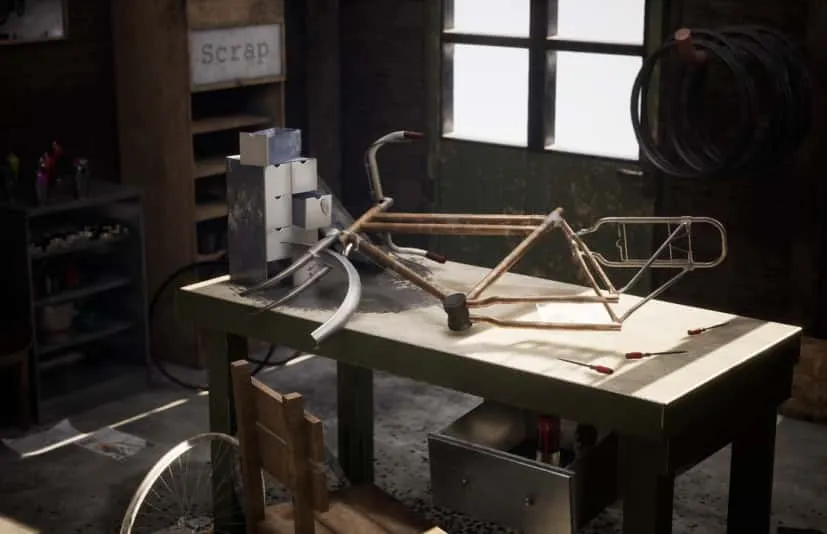 自行车修理维修工坊工具木屋内部场景-Bike Repairing