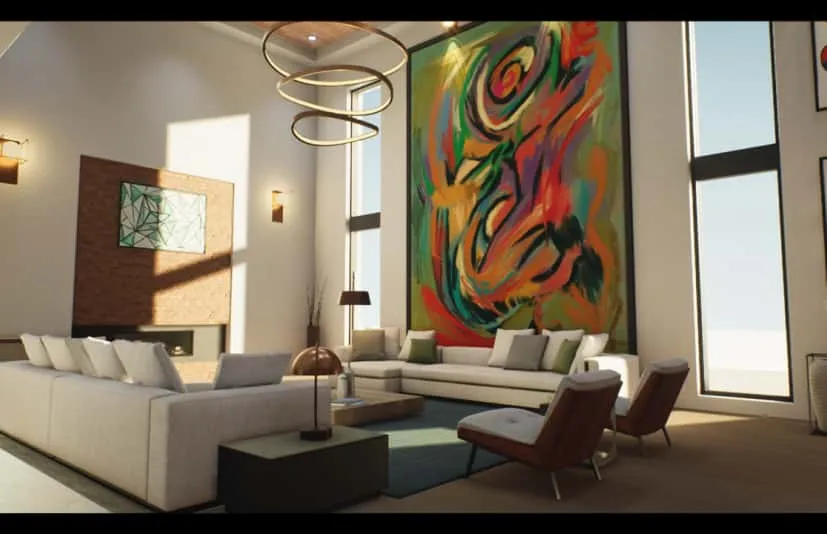 现代家居/房屋室内，配有22幅原创现代画作（绘画）-Modern Home House Interior with 22 Original Moder
