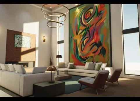 现代家居/房屋室内，配有22幅原创现代画作（绘画）-Modern Home House Interior with 22 Original Moder