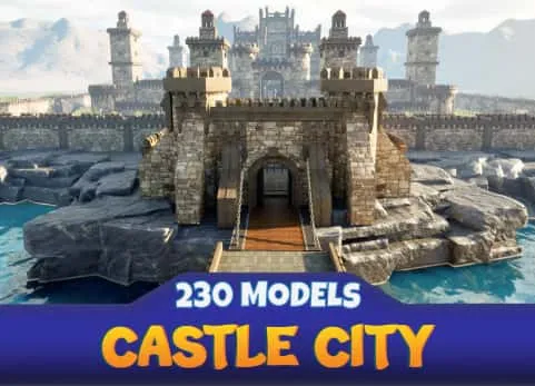 卡通中世纪城堡城市房屋场景-Medieval Castle City