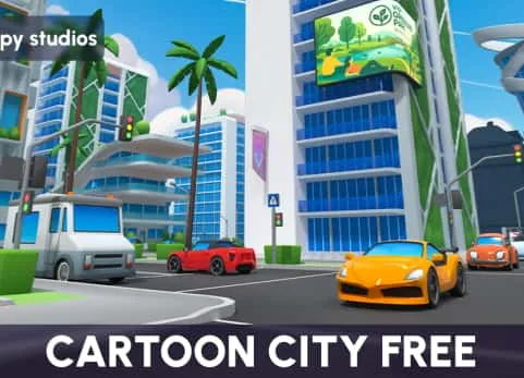blender卡通城市场景 Cartoon City Free - Free Low Poly City 3D Models Pack - 80 Assets