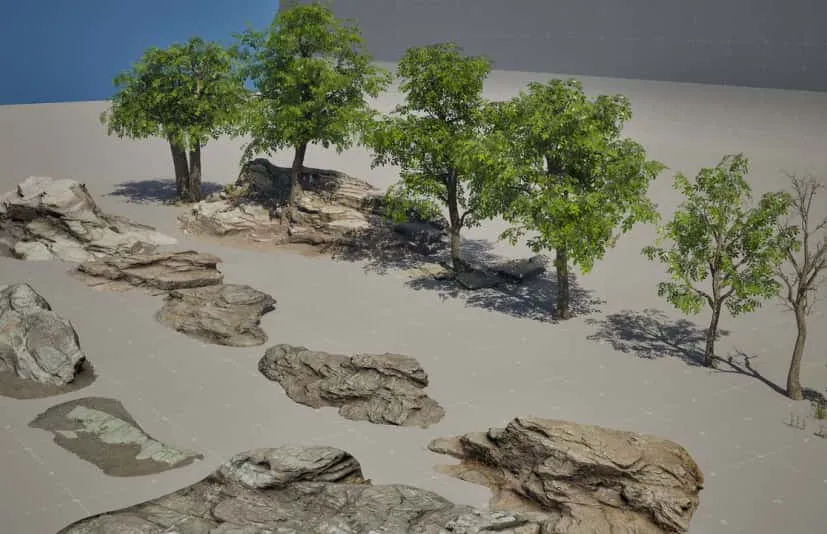 UE5虚幻5 Realistic RiverRock 超写实河边植被石头树木模型包