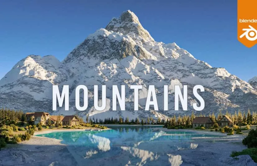 Blender中的绝美山地景观（含.blend场景文件） Stunning Mountain Snow Mountain Lakeside Scene Project