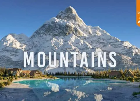 Blender中的绝美山地景观（含.blend场景文件） Stunning Mountain Snow Mountain Lakeside Scene Project