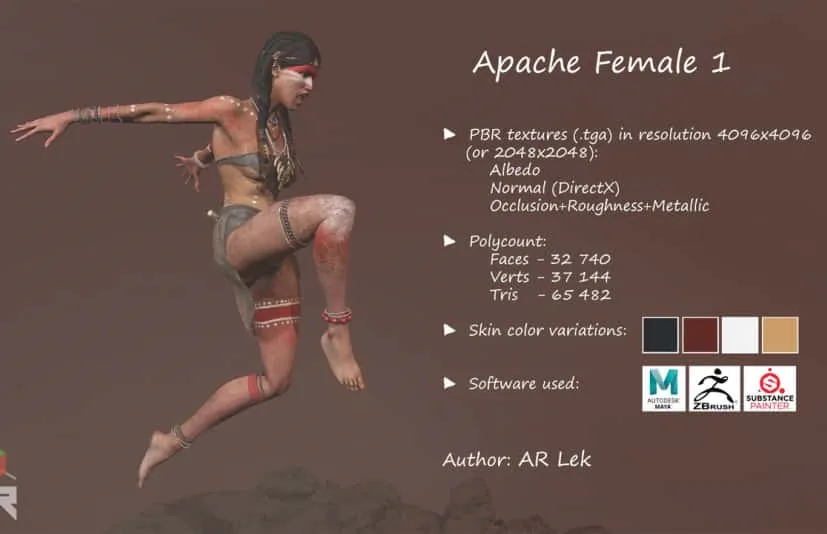 阿帕奇原始部落女战士游戏角色模型 Apache Female 1
