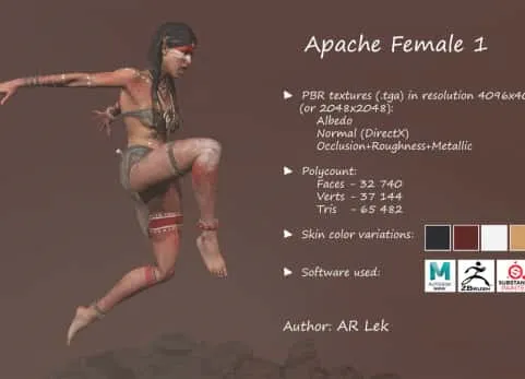 阿帕奇原始部落女战士游戏角色模型 Apache Female 1