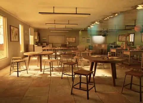 复古现代风格的教室内部环境 Retro Modern Classroom Interior Environment