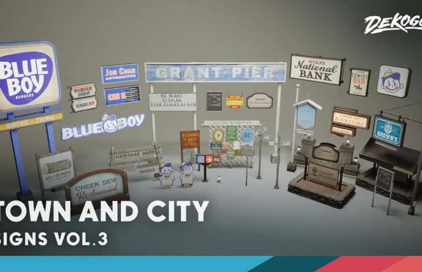 UE5.1欧美小镇广告牌路标牌匾 Signage VOL.3 - Small Town Nanite