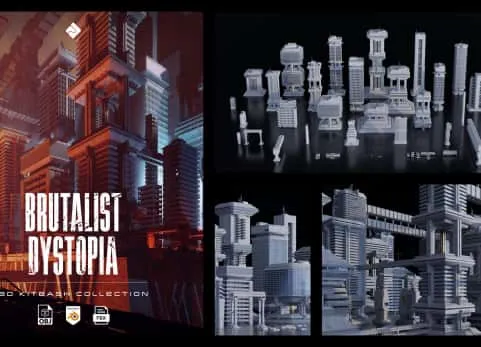 野兽派反乌托邦城市建筑、结构与模块化环境3D资产包 Urban Buildings, Structures & Modular