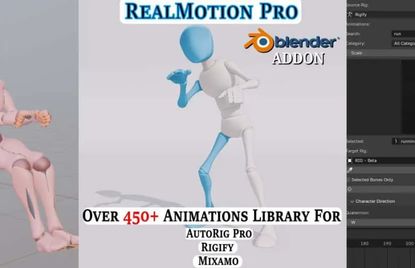 blender插件 Realmotion Pro1.57.6 真实运动人体绑定1700+动作库