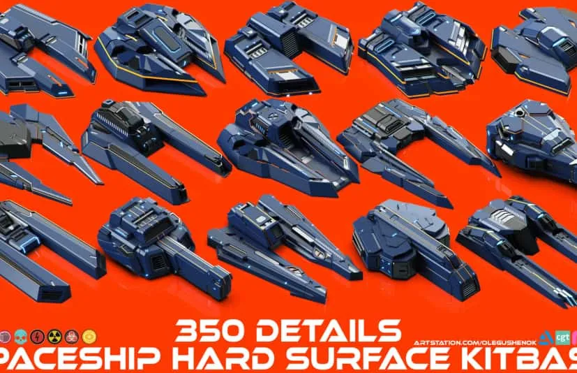 宇宙飞船硬表面套件组合 350 个细节  SPACESHIP Hard Surface KITBASH 350 DETAILS