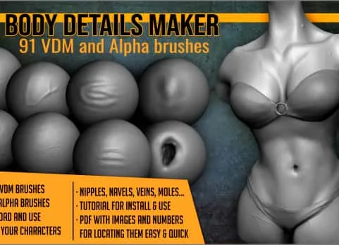Blender的身体细节Vdm笔刷  Body Details Vdm Brushes For Blender
