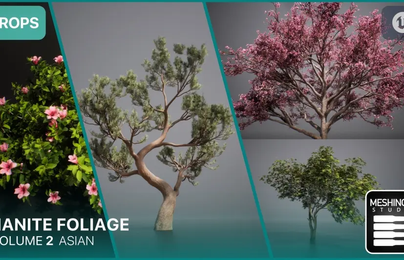 Nanite中式园林植物梅花松柏树灌木 Nanite Foliage Vol2 Asian