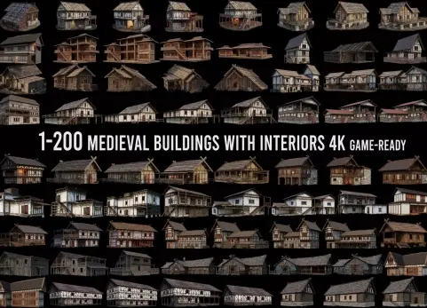 1-200 座古老中世纪房屋建筑包 3D 模型合集 1 - 200 OLD MEDIEVAL HOUSES BUILDINGS PACK
