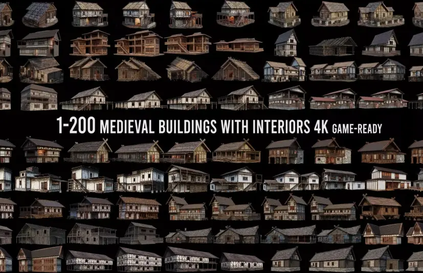 1-200 座古老中世纪房屋建筑包 3D 模型合集 1 - 200 OLD MEDIEVAL HOUSES BUILDINGS PACK
