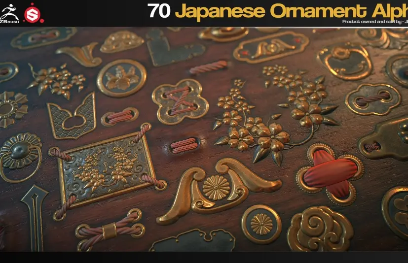 ZBrush/SP 70 款日式装饰 Alpha 素材 - 70 Japanese Ornament Alphas