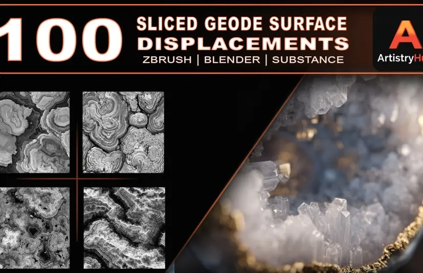 100张切片晶洞表面置换图 100 Sliced Geode Surface Displacement Maps
