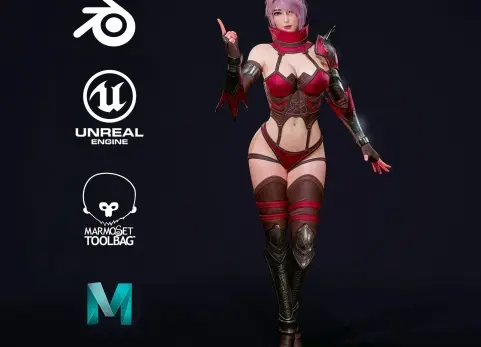 《红色忍者3D——可直接用于游戏——虚幻引擎4低多边形3D模型》Red Ninja 3D - Game Ready