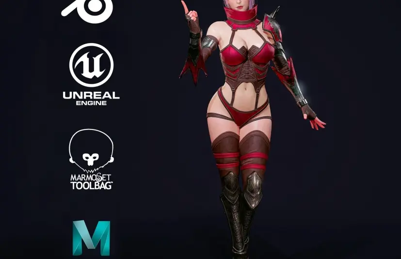 《红色忍者3D——可直接用于游戏——虚幻引擎4低多边形3D模型》Red Ninja 3D - Game Ready