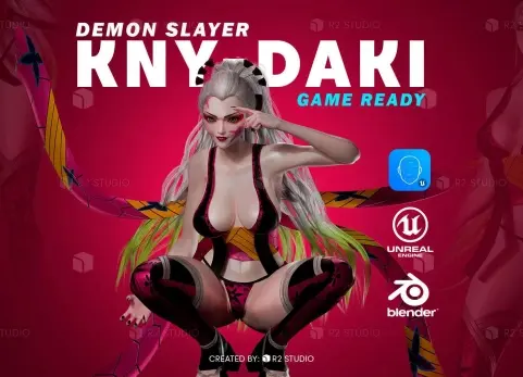 《鬼灭之刃》堕姬的3D模型 Daki - UE5 - Blender 3D Model Low-poly 3D model