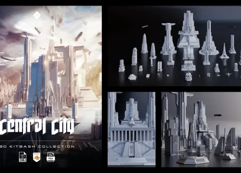 中心城市 - 详细的帝国粗野主义城市建筑环境 Central City - Detailed Imperial Brutalist City Buildings  Environment