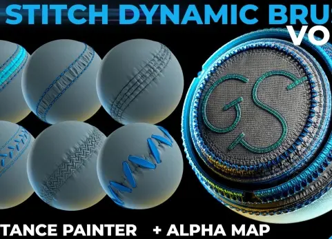 动态画笔 - 针脚与缝线第2卷（.sbsar格式）+（含.png透明通道） Dynamic Brush - Stitches and Seam VOL 2