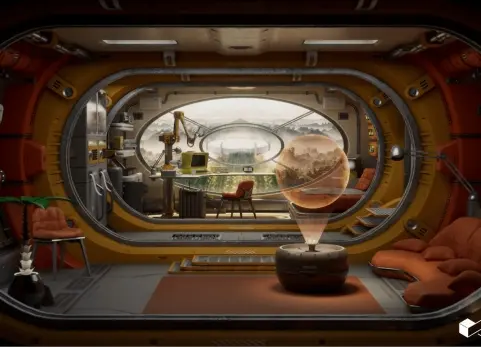 复古科幻风格研究舱环境 Retro Sci-Fi Research Cabin Environment