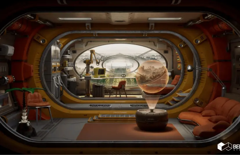 复古科幻风格研究舱环境 Retro Sci-Fi Research Cabin Environment