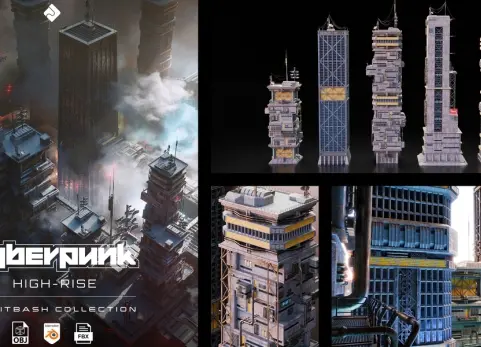 高层建筑 - 赛博未来主义3D拼搭包 High Rise - Cyber Futuristic 3D Kitbash Pack