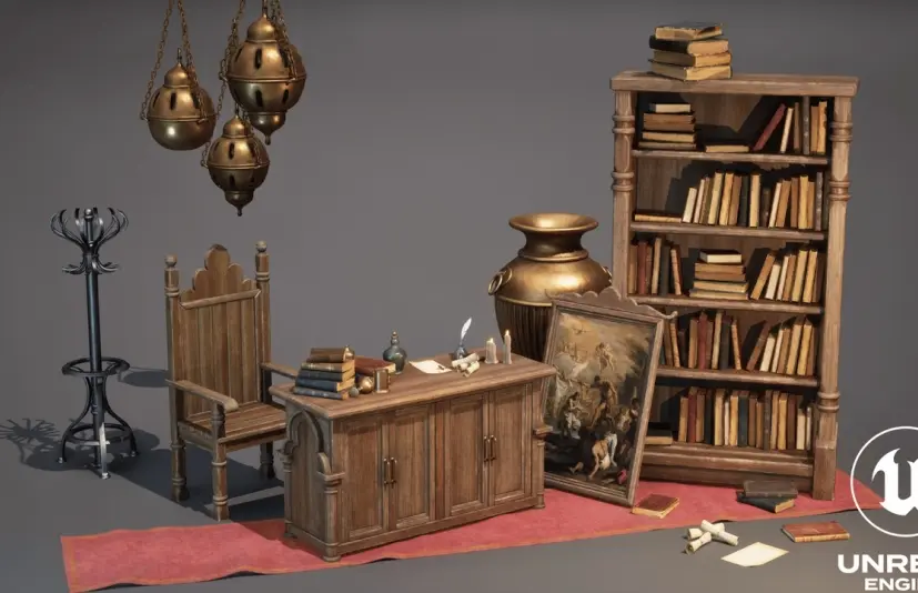 中世纪家具道具（哥特式道具、维多利亚时期道具、中世纪道具、家具）Medieval Furniture Props (Gothic Props, Victorian Props, Medieval, Furniture)