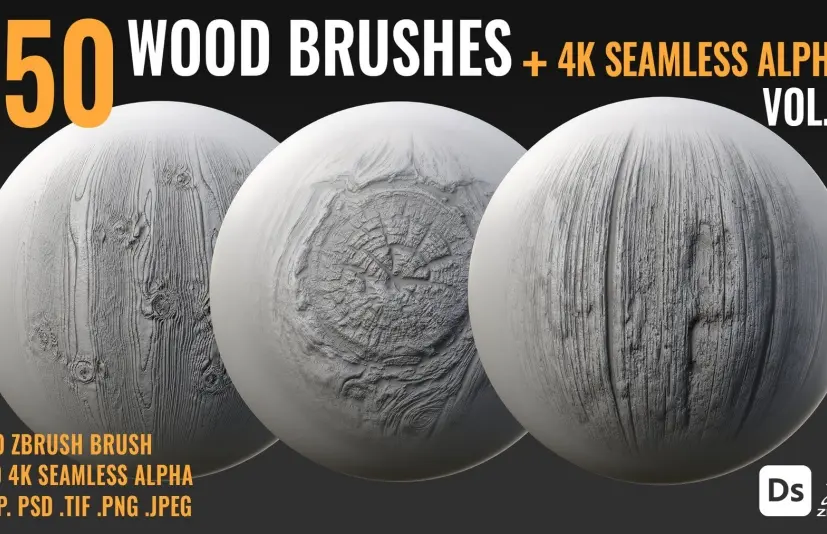 150支木质画笔 + 4K无缝阿尔法通道 - 第01卷 150 WOOD BRUSHES + 4K SEAMLESS ALPHAS - VOL 01