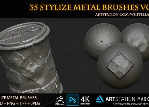 35款风格化金属画笔和4K阿尔法通道第01卷 35 Stylize Metal Brushes and 4K Alphas Vol.01