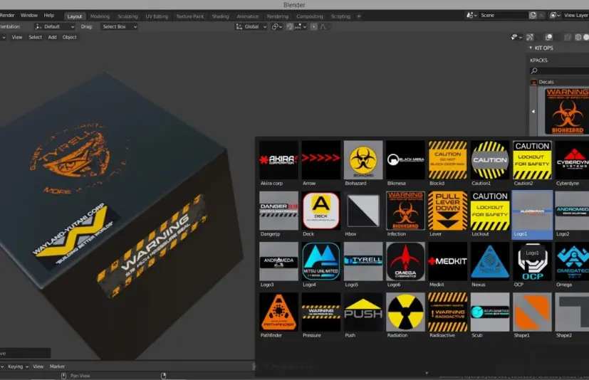 适用于Blender和Kit Ops的科幻贴花 Sci Fi decal Kpack for blender and Kit Ops