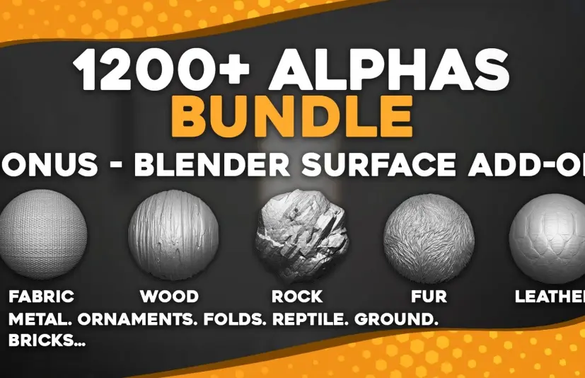 1200多个适用于ZBrush、Blender的Alphas捆绑包 1200+ Alphas Bundle for ZBrush, Blender.
